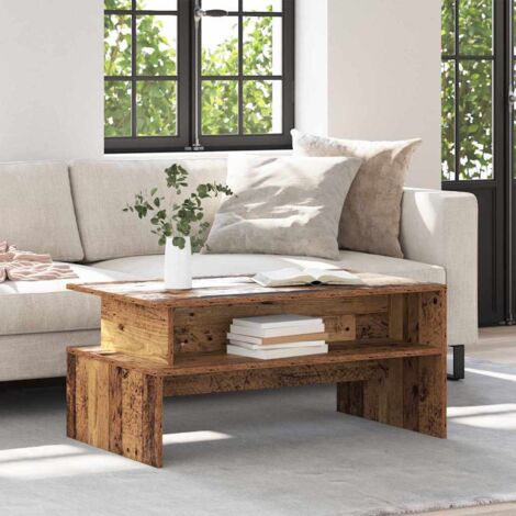 Vidaxl – Table basse rectangulaire en vieux bois 90 x 55 x 42.5 cm – Bois d'ingénierie avec étagère intégrée – Style rustique pour salon moderne (1/5)