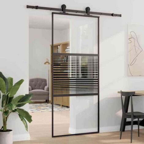 vidaXL  Glass Door  Striped Black 90 x 2 x 205 cm Aluminium