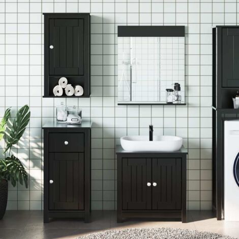 vidaXL 3 Piece Bathroom Furniture Set "BERG" Black Solid Wood Pine (1/5)
