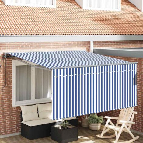 vidaXL Retractable Awning Blue and White 300 x 250 cm (1/5)