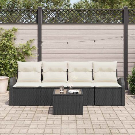 vidaXL  Garden Sofa Set  with Storage 5 pcs Black and Cream Poly Rattan (1/5)
