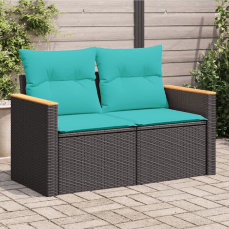 Canapé de jardin avec coussins 2 places en résine tressée noire vidaXL (1/5)