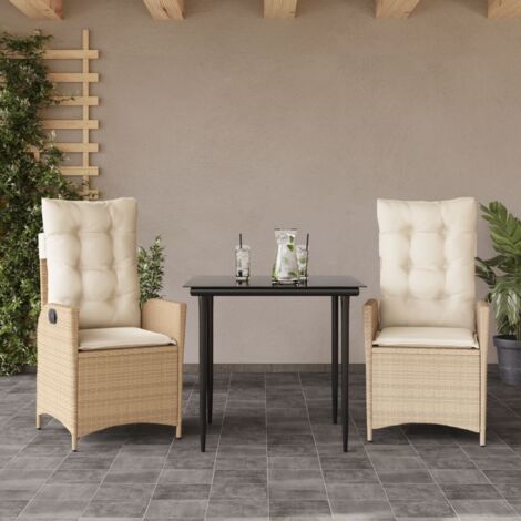 vidaXL 3 Piece Garden Dining Set with Cushions Beige Poly Rattan (1/5)