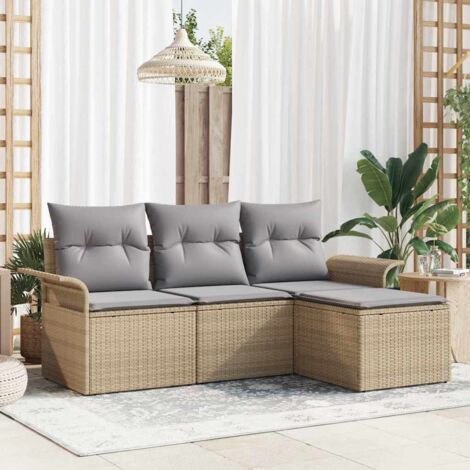 vidaXL Garden Sofa Set with Cushion 4 pcs Beige Poly rattan (1/5)