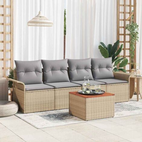 vidaXL Garden Sofa Set with Cushion 5 pcs Beige Poly Rattan (1/5)