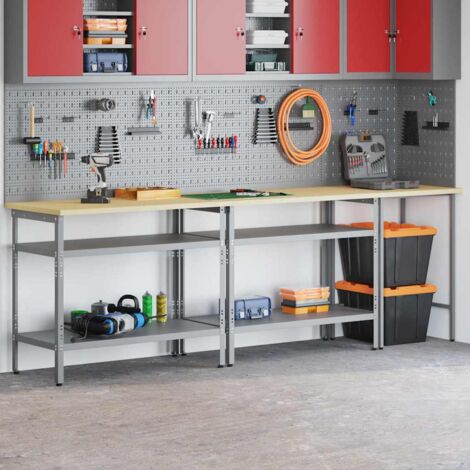 Ensemble d'établi avec étagère avec stockage Gris Acier vidaXL