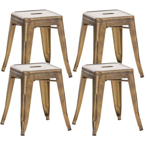 Lot de 4 tabourets bas au style industriel Armin en métal Or