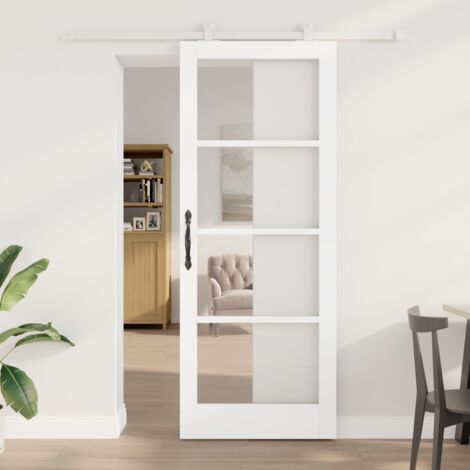 Porte coulissante vidaXL avec quincaillerie 'ORKDAL'Blanc en bois massif et verre