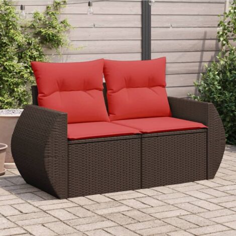 Canapé de jardin avec coussins 2 places en résine tressée marron vidaXL (1/5)