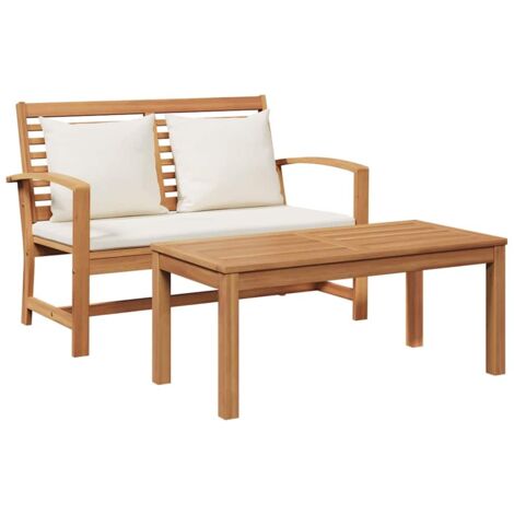 vidaXL Garden Bench and Table Set with Cushion 2 Piece Brown and Cream