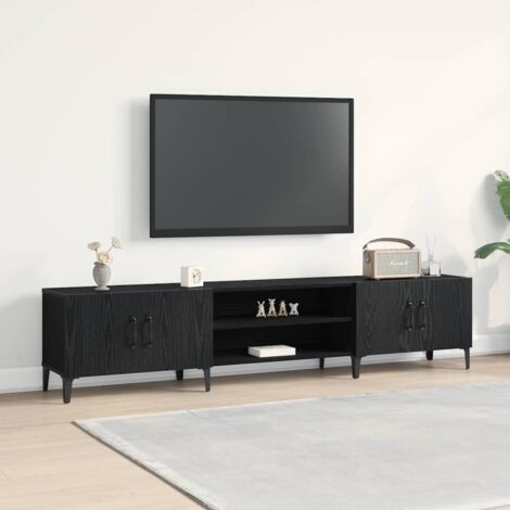 Vidaxl – Meuble TV moderne en bois d'ingénierie noir 180 x 31.5 x 40 cm – Étagères pratiques – Pieds en acier pour stabilité