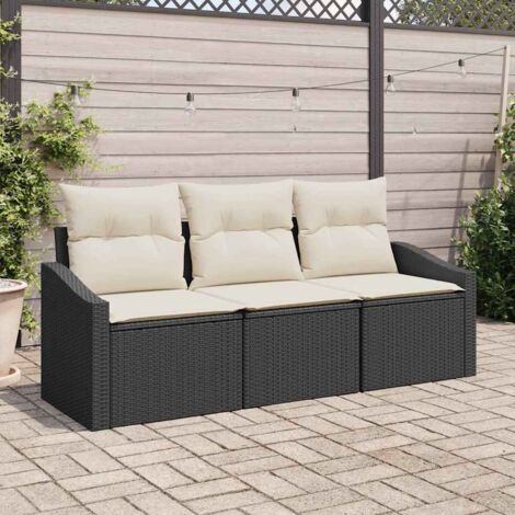 vidaXL Ensemble de canapé de jardin avec coussin 3 pcs Noir et Crème (1/5)