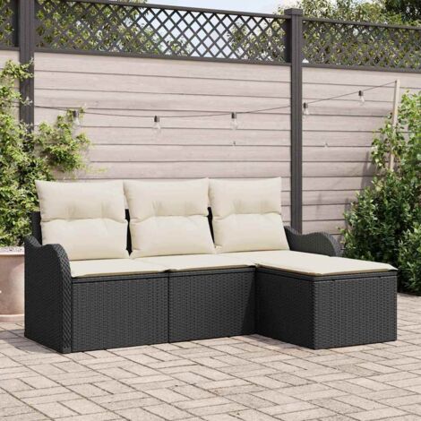 vidaXL  Garden Sofa Set  with Storage 4 pcs Black Poly Rattan (1/5)