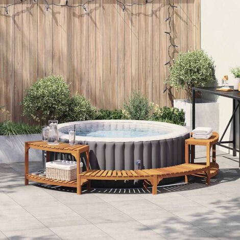 Vidaxl – Enceinte de bain à remous demi-ronde en bois d'acacia massif – Résistante aux intempéries – Dimensions 272 x 120 x 55,5 cm – Pour extérieur