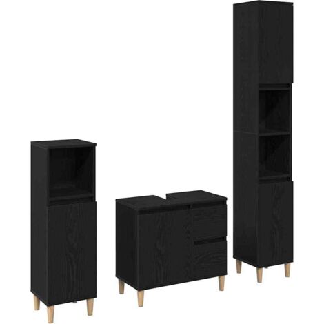 vidaXL Bathroom Furniture Set Wall-mounted with Door 3 pcs Black Oak (1/5)