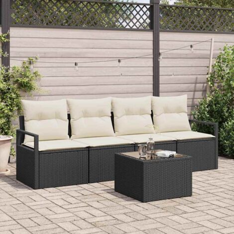 vidaXL Sofa Set 5 pcs Black and Cream Poly Rattan (1/5)