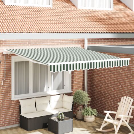 vidaXL  Retractable Awning  Green and White 350 x 250 cm