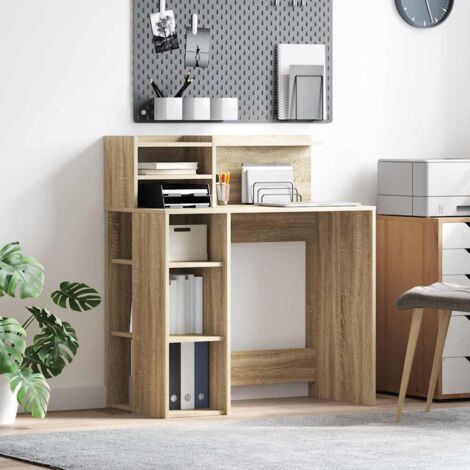 Vidaxl – Bureau droit avec rangement – Chêne sonoma – 90 x 48 x 101,5 cm – Bois d'ingénierie – Assemblage requis – Pour bureau à domicile (1/5)