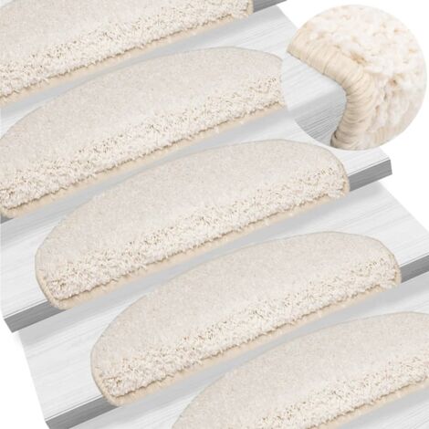 Tapis d'escalier 10 pièces 65 x 21 x 4 cm Blanc Demi-rond Grand vidaXL