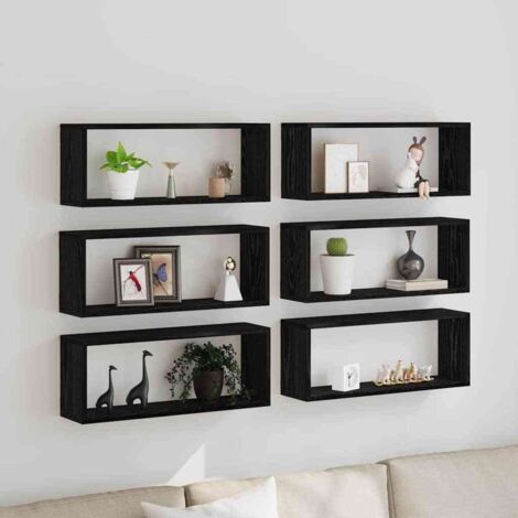 Étagères murales avec étagère 6 pcs Chêne noir 60 x 15 x 23 cm vidaXL