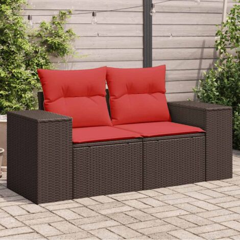 Canapé de jardin avec coussins 2 places en résine tressée marron vidaXL (1/5)
