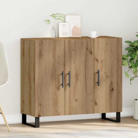 Vidaxl – Buffet en bois d'ingénierie 90 x 34 x 80 cm – Design moderne avec poignées dorées – Rangement spacieux pour salle à manger ou salon (1/5)