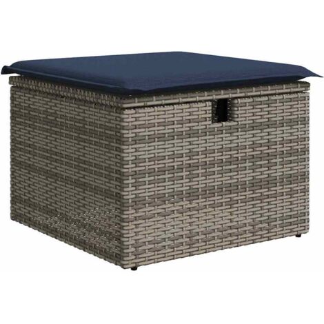 vidaXL Garden Stool with Cushion Grey 55 x 55 x 37 cm Poly Rattan