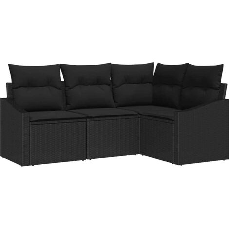 vidaXL  Garden Sofa Set  with Cushion 4 pcs Black Poly Rattan (1/5)