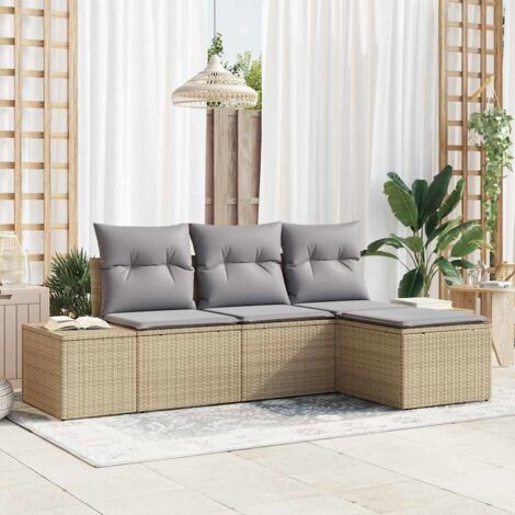 vidaXL Garden Sofa Set 4 pcs Beige and Light Grey Poly Rattan (1/5)