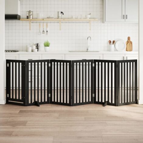 Barrière pour chiens et porte 6 panneaux noir bois de peuplier vidaXL