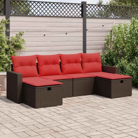vidaXL 6 Piece Garden Sofa Set with Cushions Brown Poly Rattan (1/5)