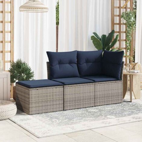 vidaXL  Garden Stool  with Cushion Grey 55 x 55 x 37 cm Poly Rattan