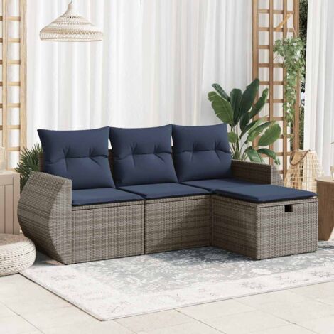 Salon de jardin 4 pcs avec coussins gris résine tressée vidaXL (1/5)