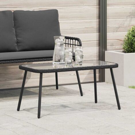 Vidaxl – Table basse en poly rotin noir 90 x 45 x 43 cm – Plateau en verre – Résistante aux intempéries – Pour jardin et terrasse moderne