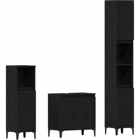 Vidaxl – Ensemble de meubles de salle de bain 3 pcs – Bois d'ingénierie noir – Dimensions 30x30x180 cm – Assemblage requis