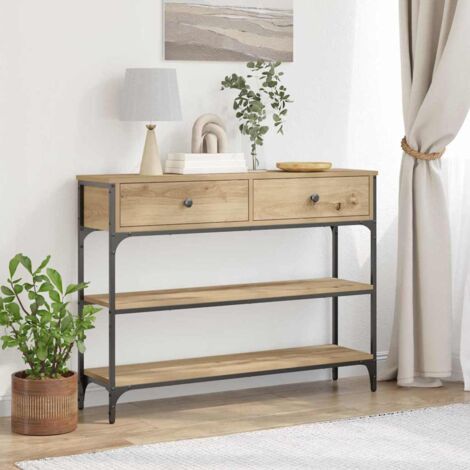 Vidaxl – Table console chêne artisanal avec tiroir – Dimensions 100 x 25 x 75 cm – Design industriel pour espaces réduits – Assemblage requis