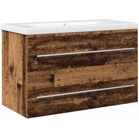 Meuble sous-vasque avec lavabo avec tiroir 2 pcs Bois ancien vidaXL