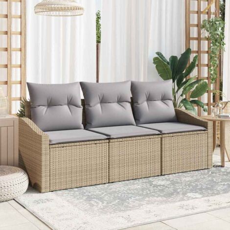 vidaXL Garden Sofa Set 3 pcs Beige and Light Grey Poly Rattan (1/5)