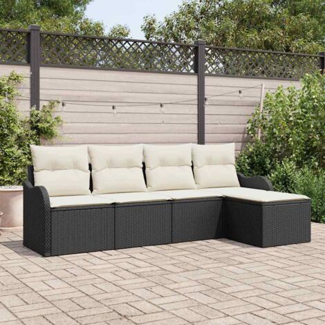 vidaXL Ensemble de canapé de jardin avec coussin 5 pcs Noir Poly rotin (1/5)