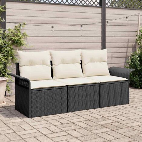 vidaXL Garden Sofa Set with Cushion 3 pcs Black Poly Rattan (1/5)