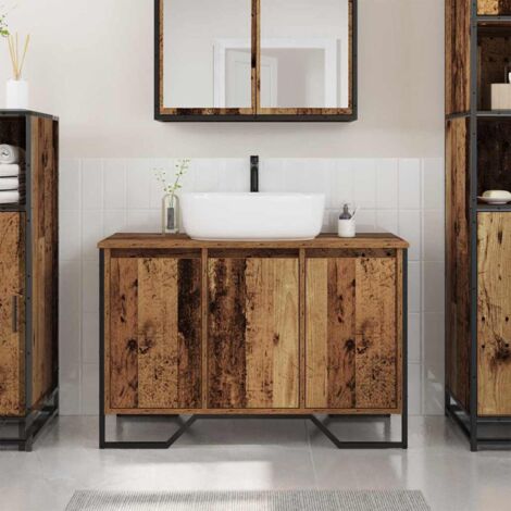Vidaxl – Cabinet sous évier en bois d'ingénierie 91 x 35 x 60 cm – 2 portes affleurantes – Charme rustique pour salle de bain