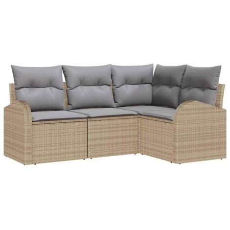 vidaXL Garden Sofa Set 4 pcs Beige and Light Grey Poly Rattan (1/5)