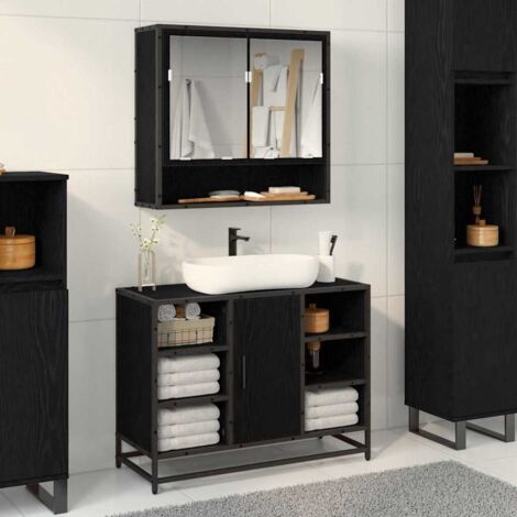 Meuble de Lavabo de Salle de Bain Chêne noir 80 x 33 x 60 cm vidaXL (1/5)