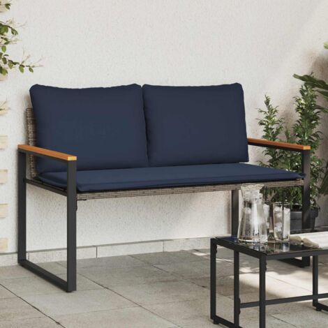 vidaXL Bench with Cushion Grey and Navy Blue 115 x 65 x 72 cm Rattan (1/5)