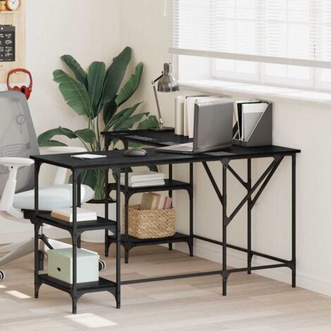 vidaXL Desk Black Oak 139 x 139 x 75 cm Engineered Wood (1/5)