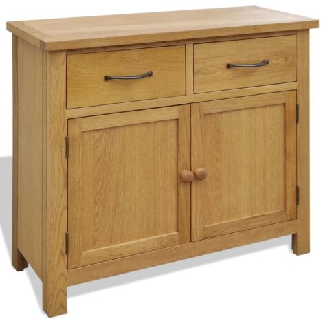 Vidaxl – Buffet en bois de chêne massif 90 x 33,5 x 83 cm – 2 armoires et 2 tiroirs – Finition laquée – Design rustique pour entrée