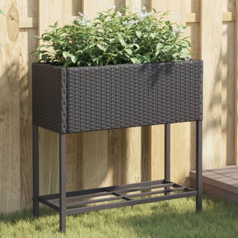 vidaXL Jardinières avec étagère 2 pcs noir 70x28x70 cm résine tressée