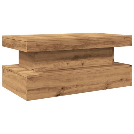 Vidaxl – Table basse fixe chêne artisanal 90x50x40 cm – Lumières LED RVB personnalisables – Design moderne pour salon contemporain