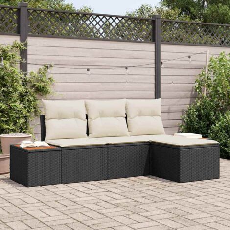 vidaXL  Garden Sofa Set  with Cushion 4 pcs Black Poly Rattan (1/5)