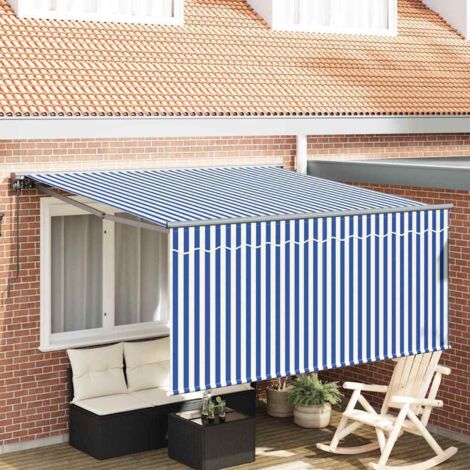 vidaXL Retractable Awning Manual Blue and White 350 x 250 cm (1/5)